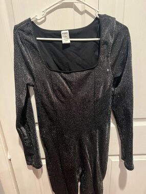 PINK Victoria's Secret Shimmer Long-Sleeve Jumpsuit - Black Glitter